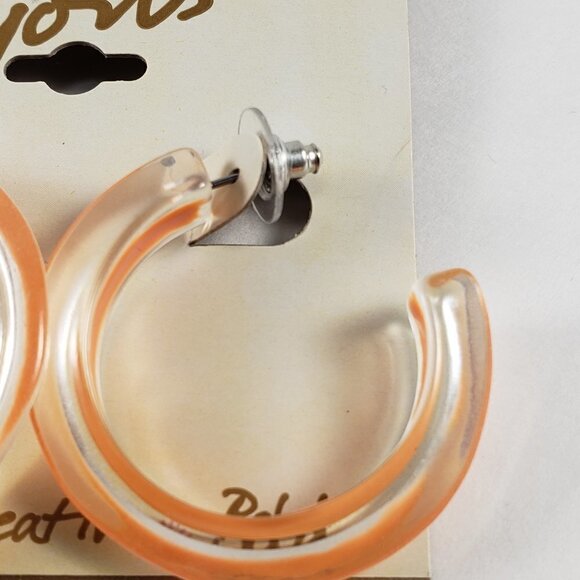 Erica Lyons Bold Amber Resin Hoop Earrings – Chunky Translucent Orange Statement - Picture 3 of 4